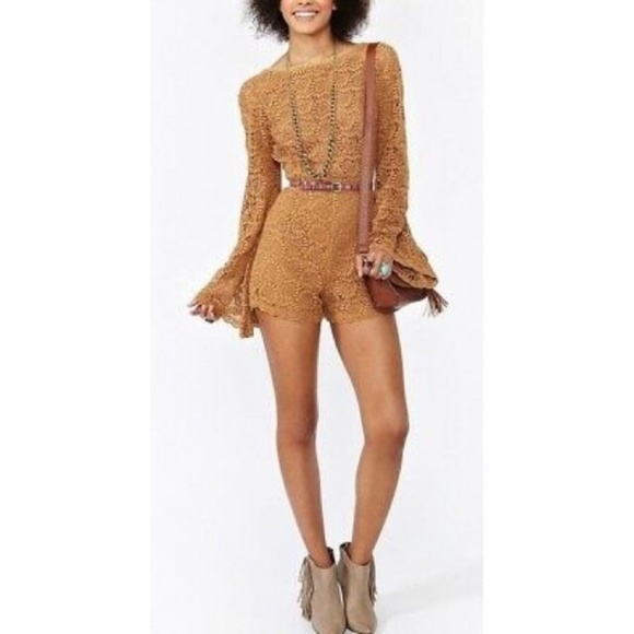 Dolce Vita Pants - Dolce vita Seni mustard crochet lace boho romper